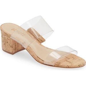 Schutz Victorie Slide Mule Sandals - Natural Cork & Transparent Clear Straps, 7B